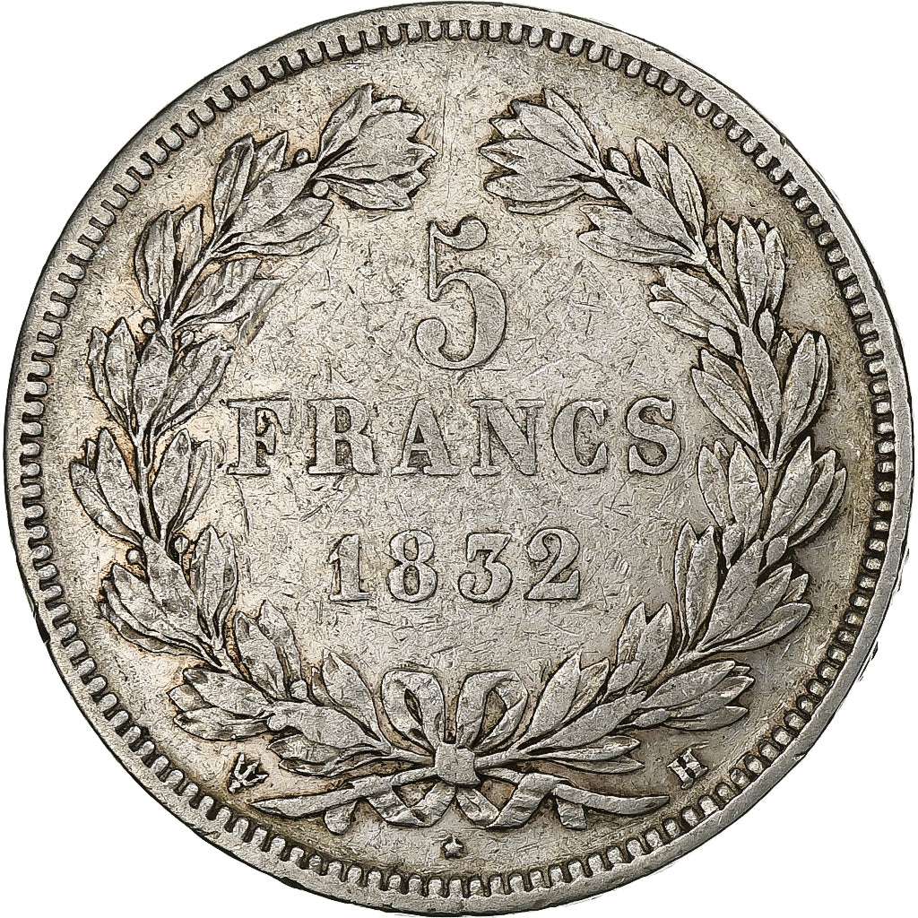 Francia, Louis-Philippe I, 5 Francs, 1832, La Rochelle, Plata, BC+, Gadoury:678