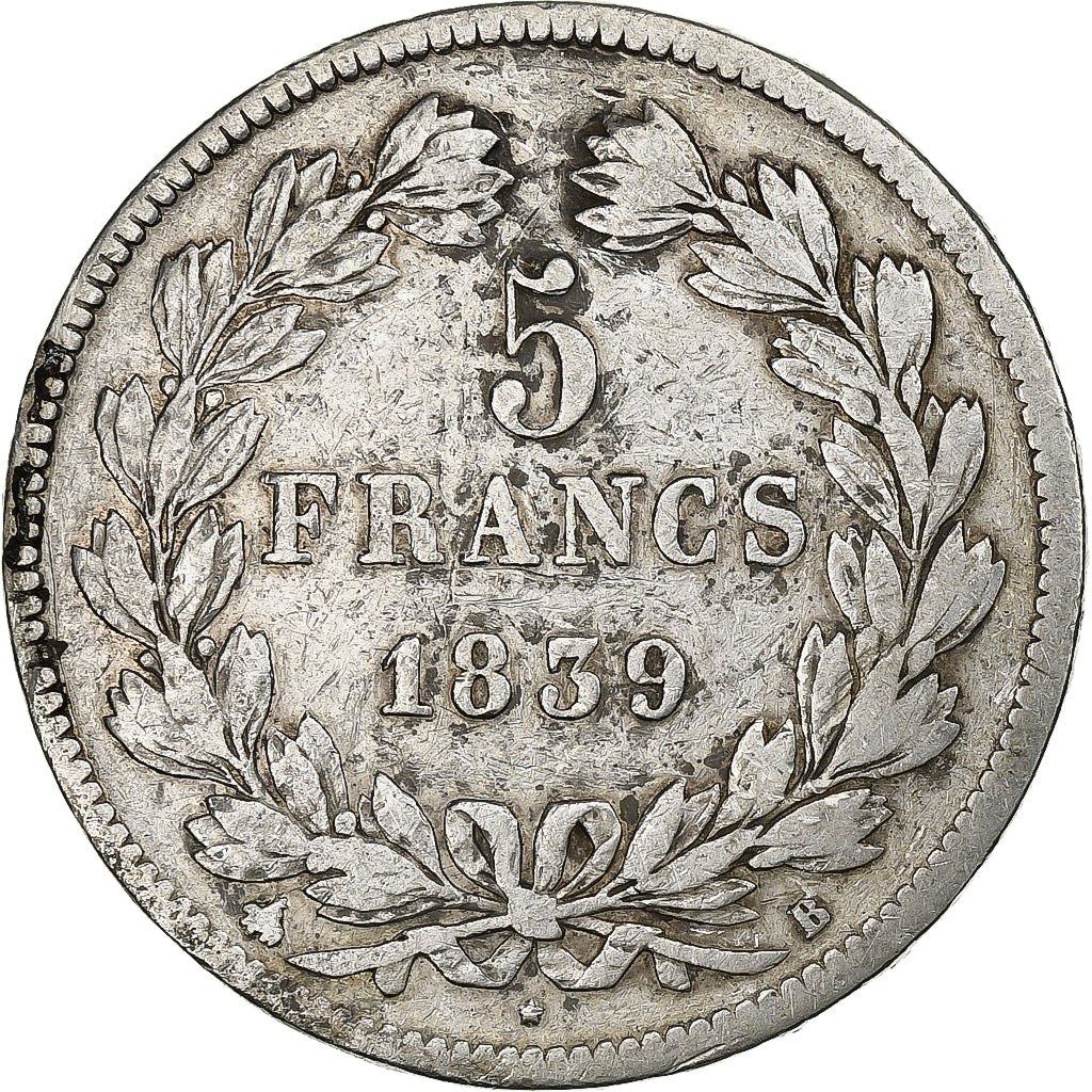 France, Louis-Philippe I, 5 Francs, 1839, Rouen, Silver, VF(20-25), Gadoury:678