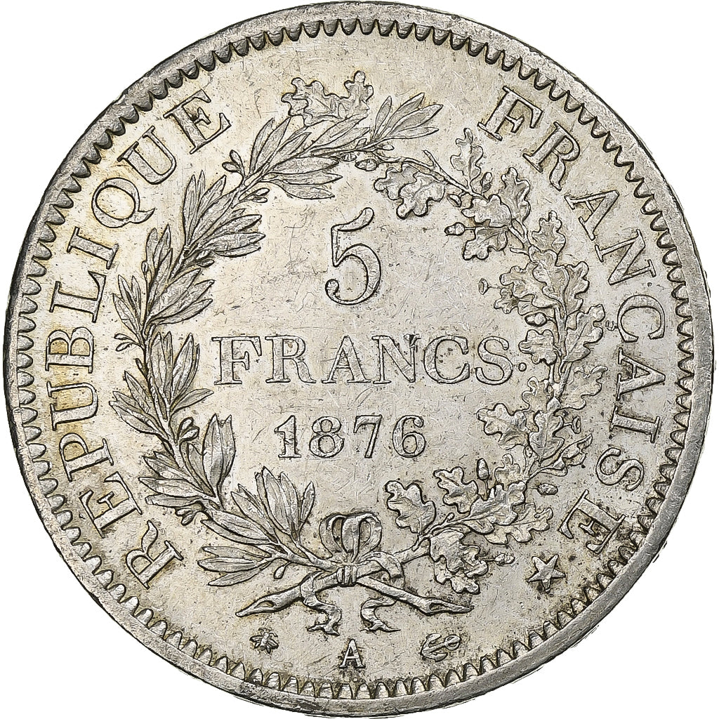 France, 5 Francs, Hercule, 1876, Paris, Argent, TTB+, Gadoury:745a, KM:820.1