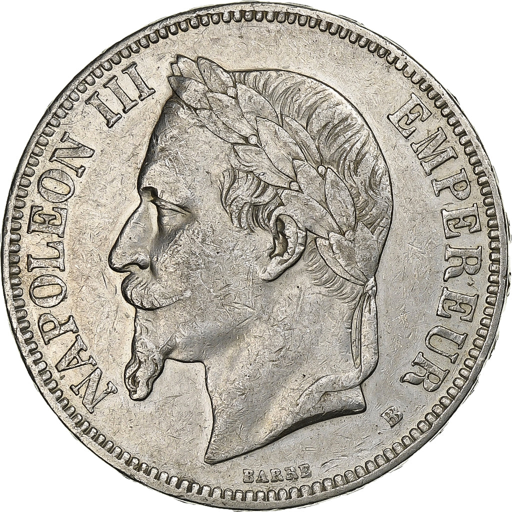 Francia, Napoleon III, 5 Francs, 1870, Strasbourg, Argento, BB, Gadoury:739