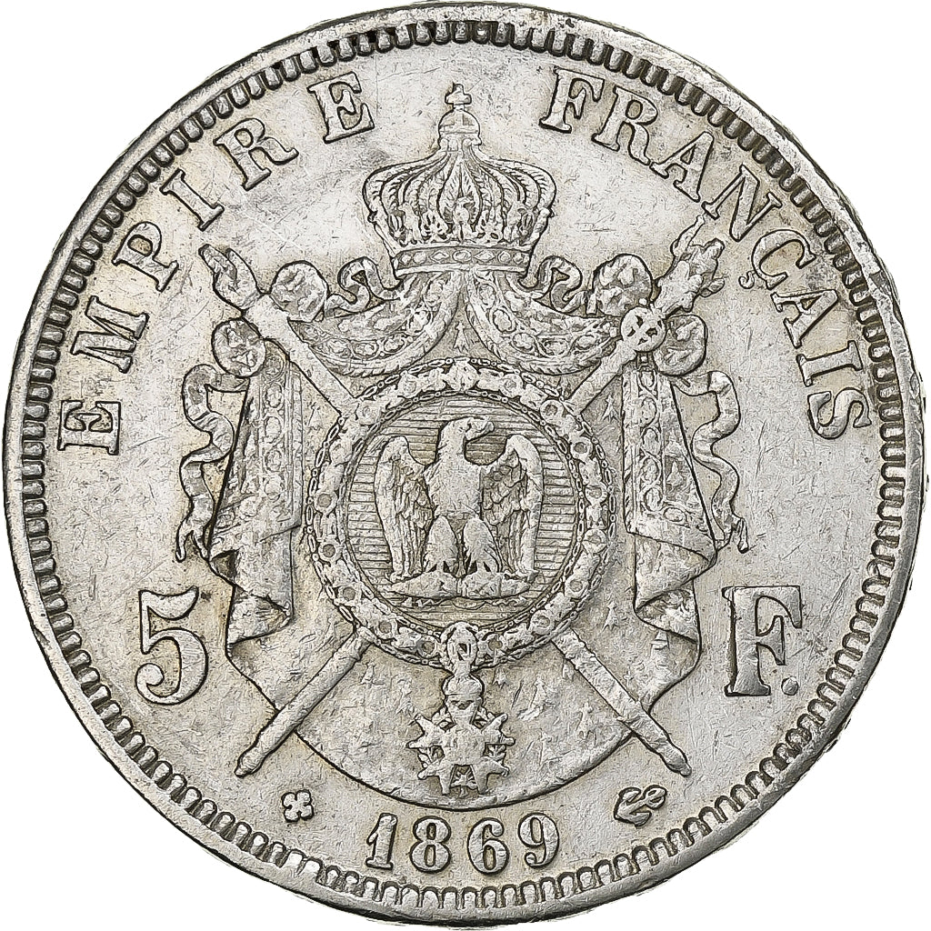 France, Napoleon III, 5 Francs, 1869, Strasbourg, Silver, EF(40-45)