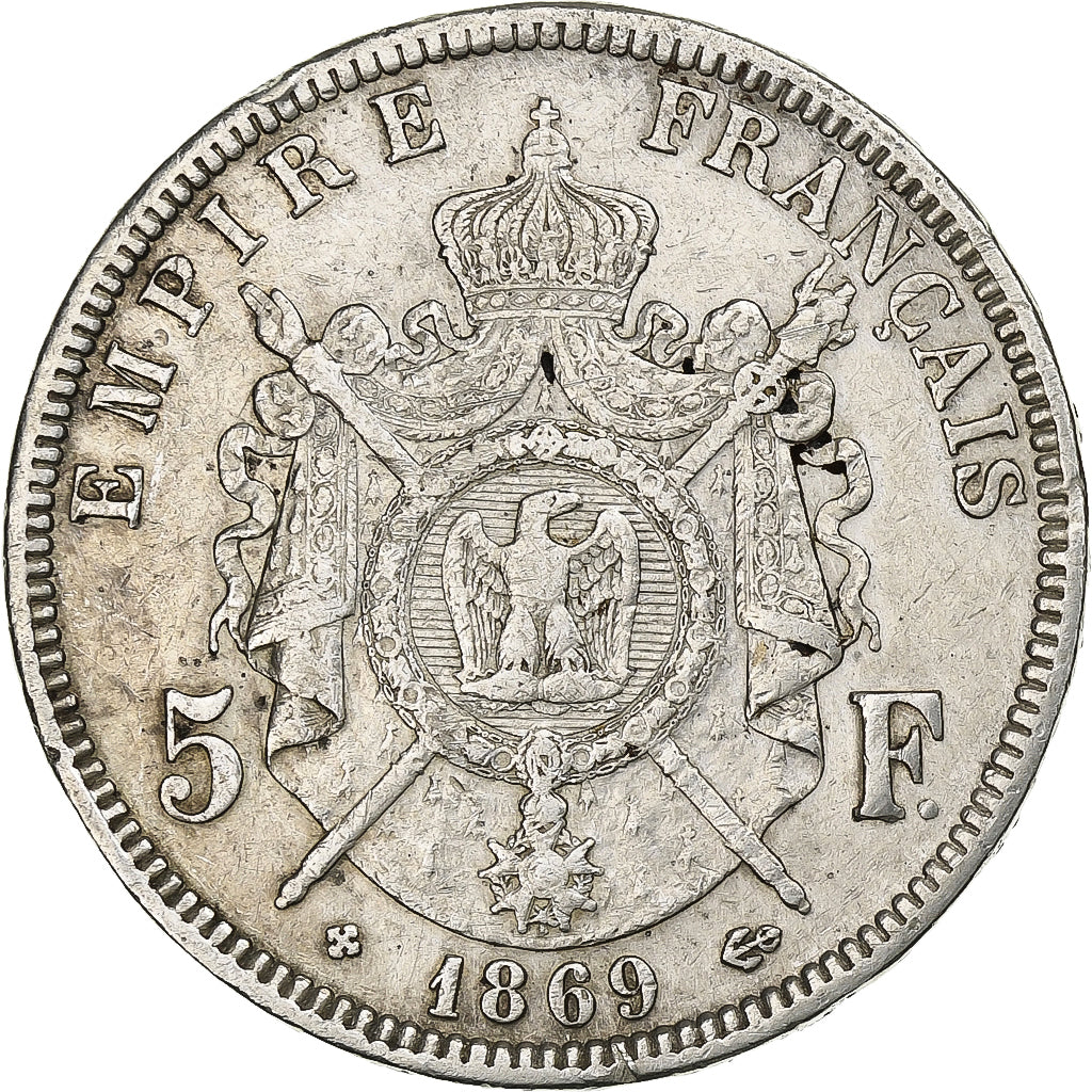 France, Napoleon III, 5 Francs, 1869, Strasbourg, Silver, EF(40-45)