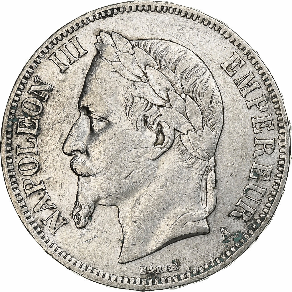 Francia, Napoleon III, 5 Francs, 1867, Paris, Argento, BB, Gadoury:739, KM:799.1