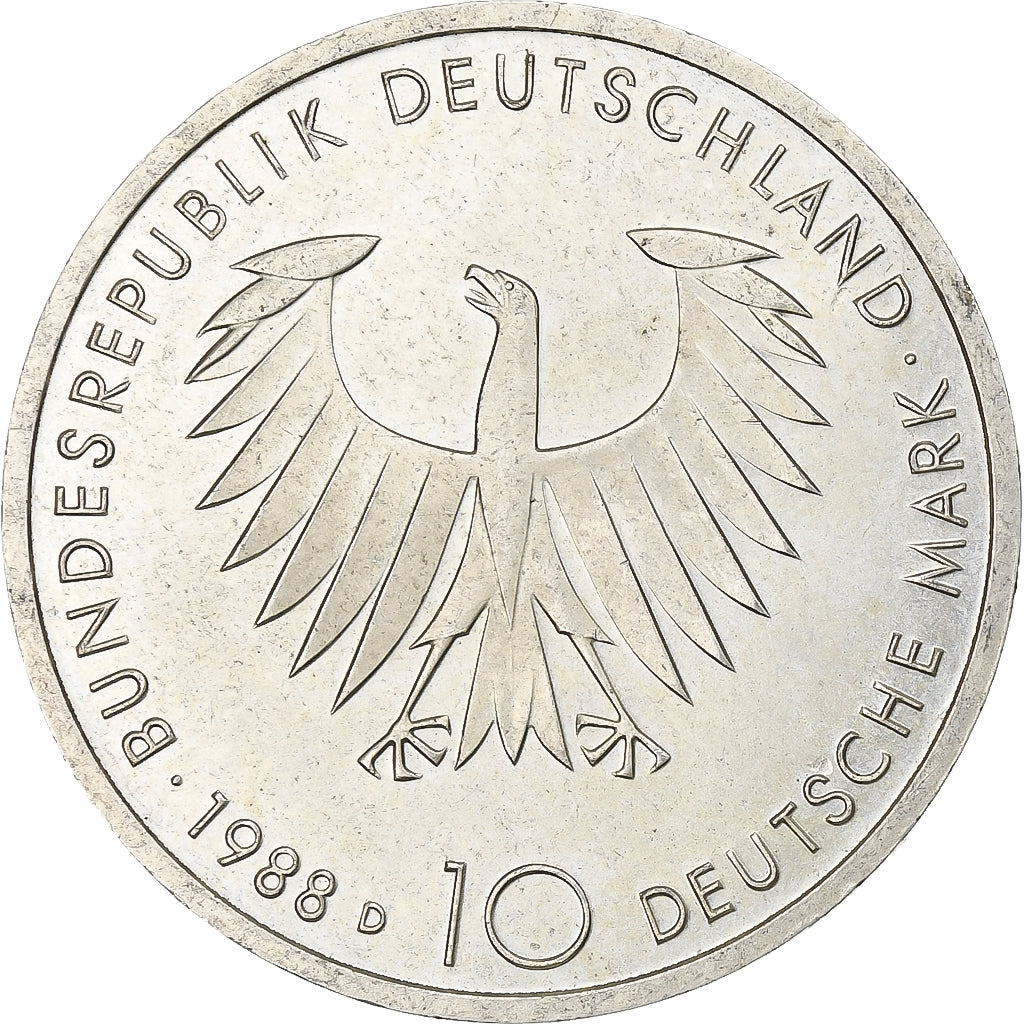République fédérale allemande, 10 Mark, 1988, Munich, Argent, SUP, KM:168
