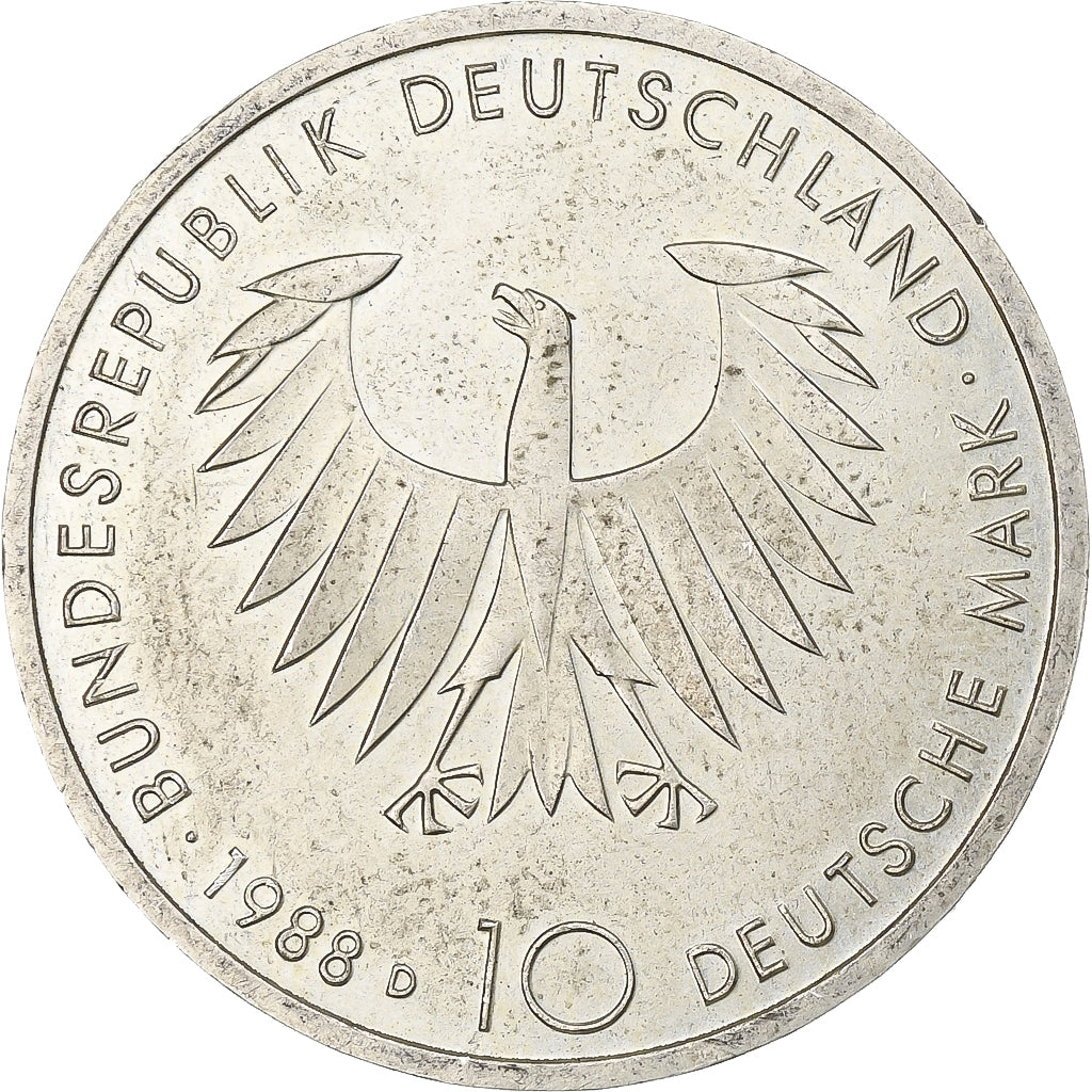 GERMANY - FEDERAL REPUBLIC, 10 Mark, 1988, Munich, Silver, AU(55-58), KM:168