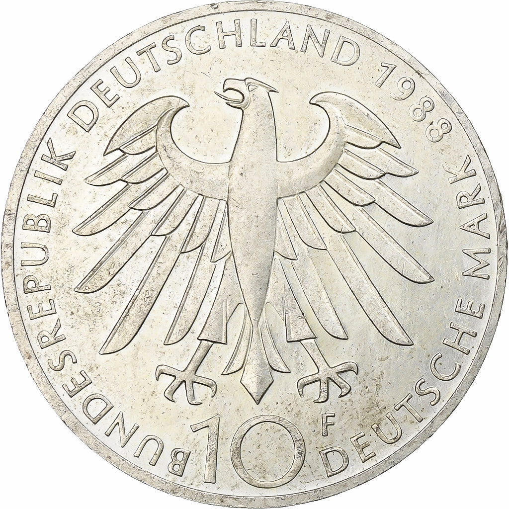 GERMANY - FEDERAL REPUBLIC, 10 Mark, 1988, Stuttgart, Silver, AU(55-58), KM:169