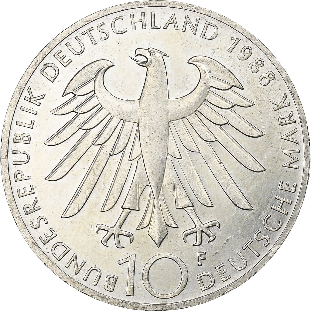 République fédérale allemande, 10 Mark, 1988, Stuttgart, Argent, SUP, KM:169