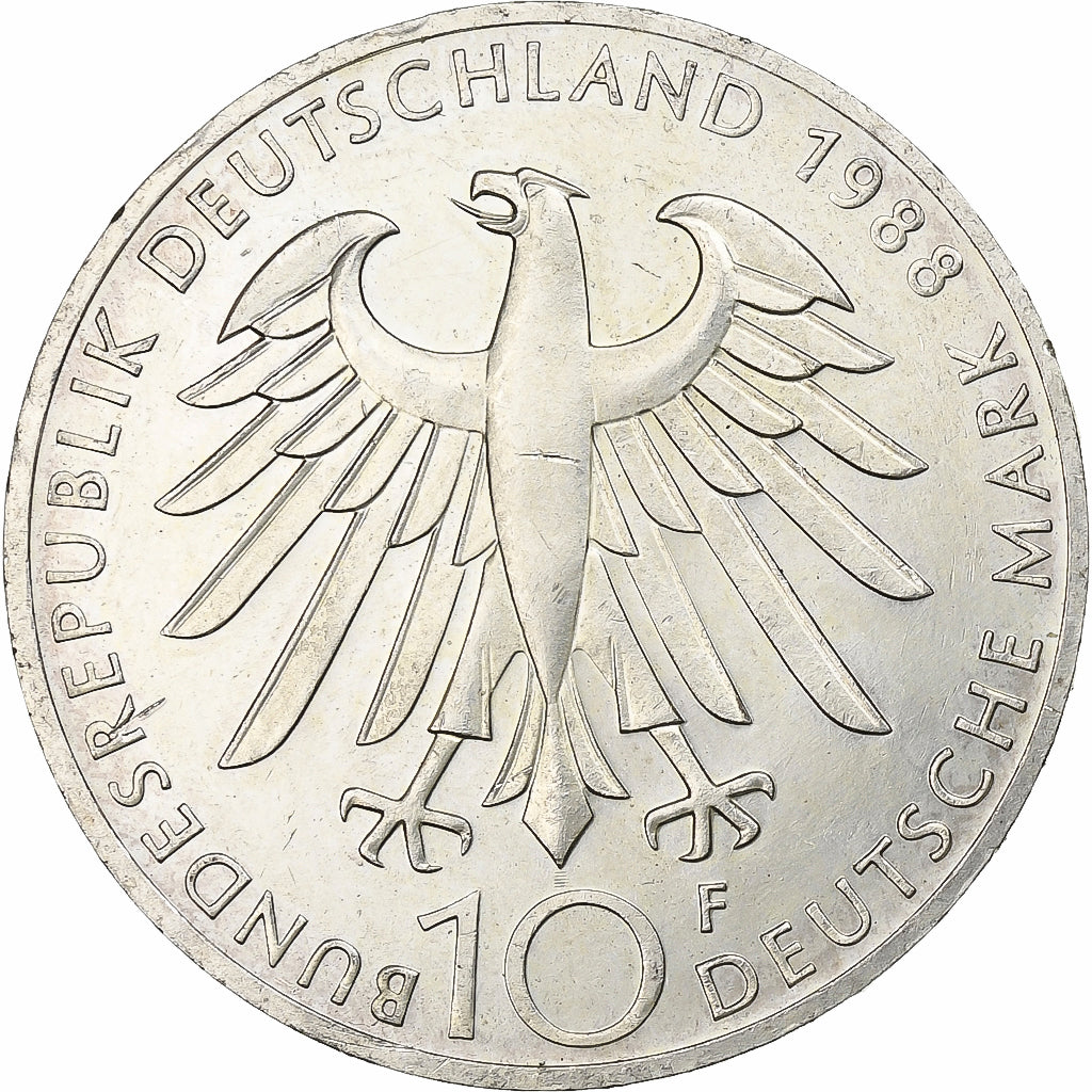 République fédérale allemande, 10 Mark, 1988, Stuttgart, Argent, SUP, KM:169