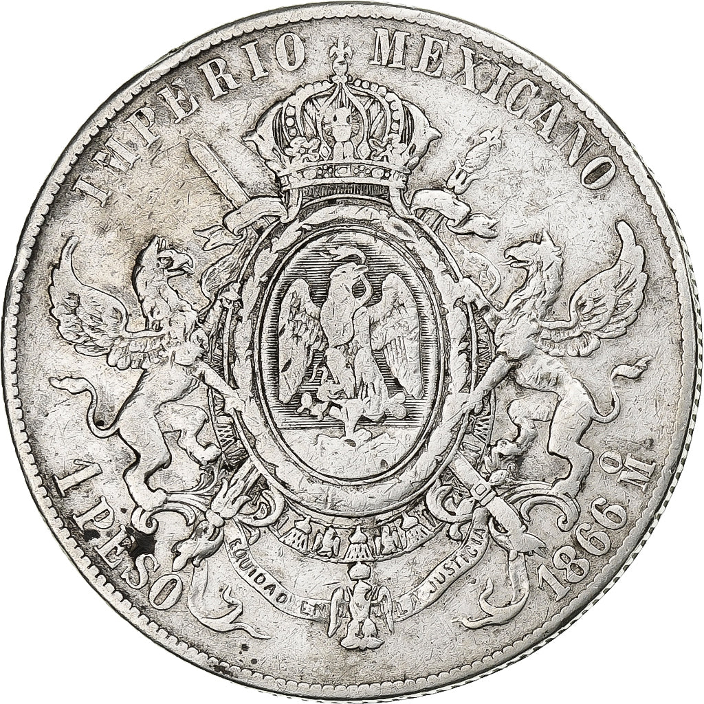 Messico, Maximilian, Peso, 1866, Mexico City, Argento, MB+, KM:388.1