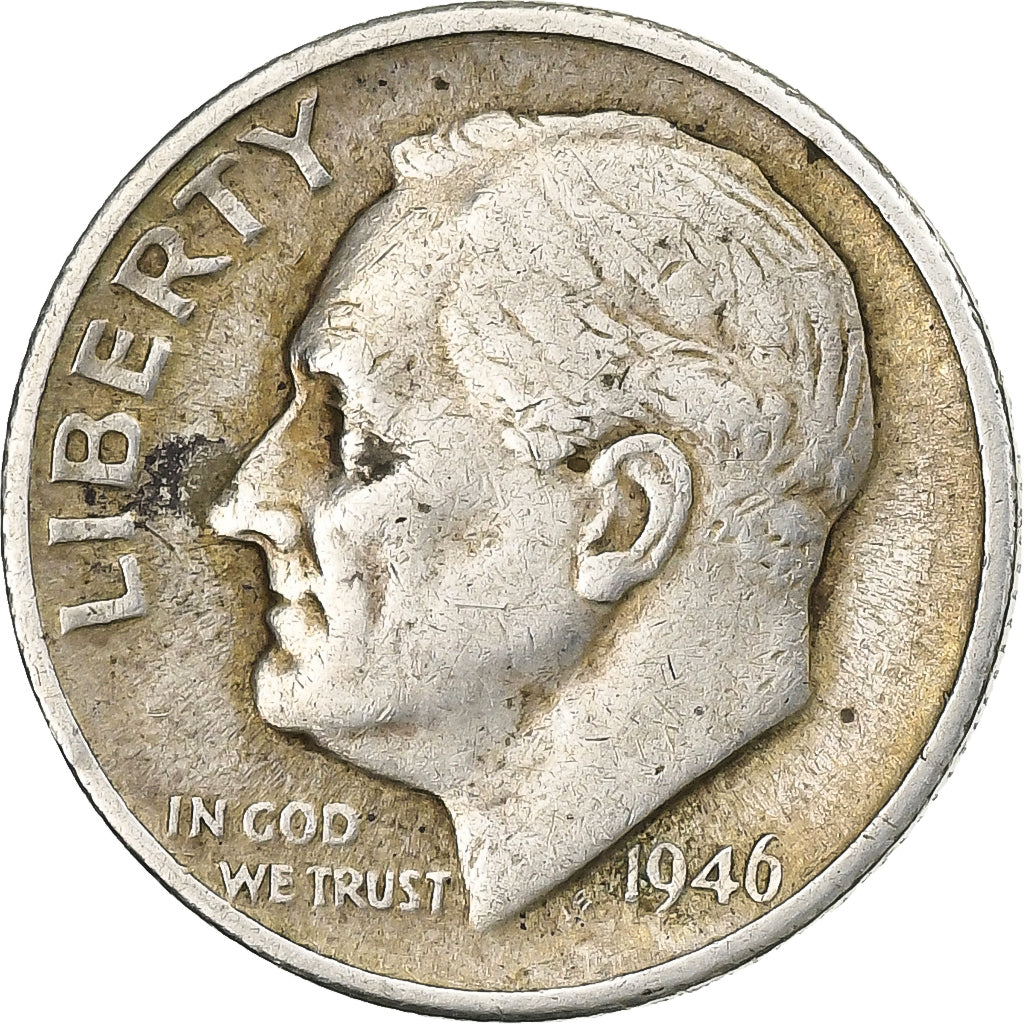 Estados Unidos, Dime, Roosevelt, 1946, U.S. Mint, Plata, MBC, KM:195