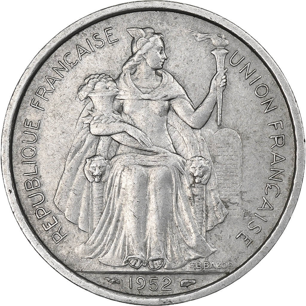 OCEANIA FRANCESA, 5 Francs, 1952, Paris, Alumínio, EF(40-45), Lecompte:24, KM:4