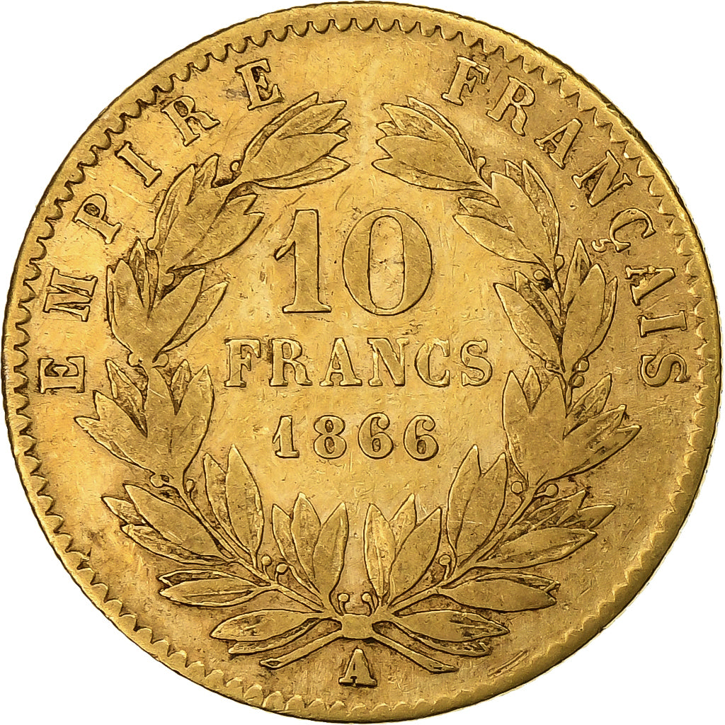 France, Napoléon III, 10 Francs, 1866, Paris, Or, TB+, Gadoury:1015, KM:800.1