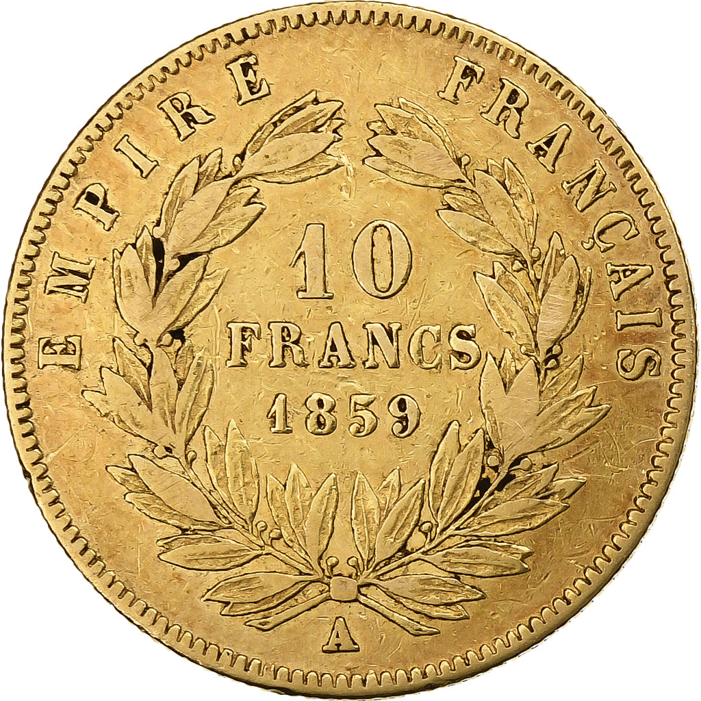 France, Napoléon III, 10 Francs, 1859, Paris, Or, TB+, Gadoury:1014, KM:784.3