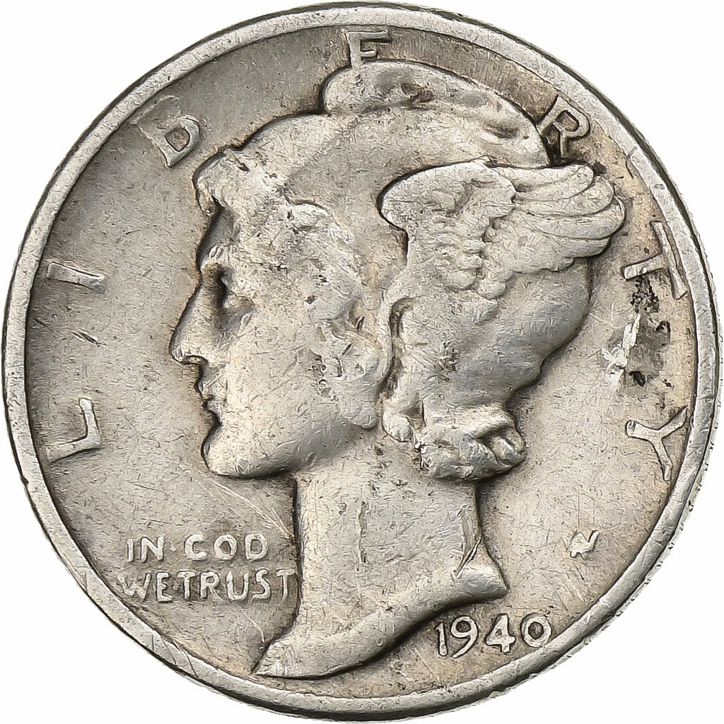 United States, Dime, Mercury, 1940, U.S. Mint, Silver, EF(40-45), KM:140
