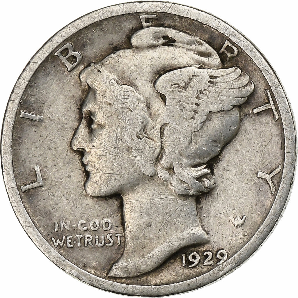 United States, Dime, Mercury, 1929, U.S. Mint, Silver, EF(40-45), KM:140