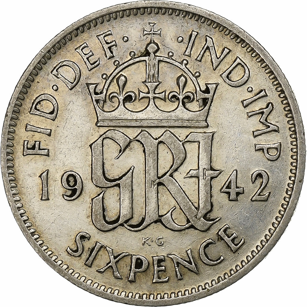Great Britain, George VI, 6 Pence, 1942, Silver, AU(50-53), KM:852
