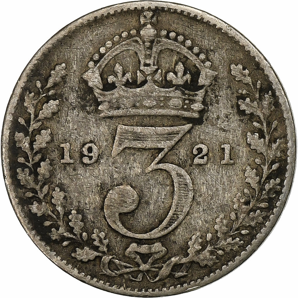 Grã-Bretanha, George V, 3 Pence, 1921, Prata, VF(30-35), KM:813a