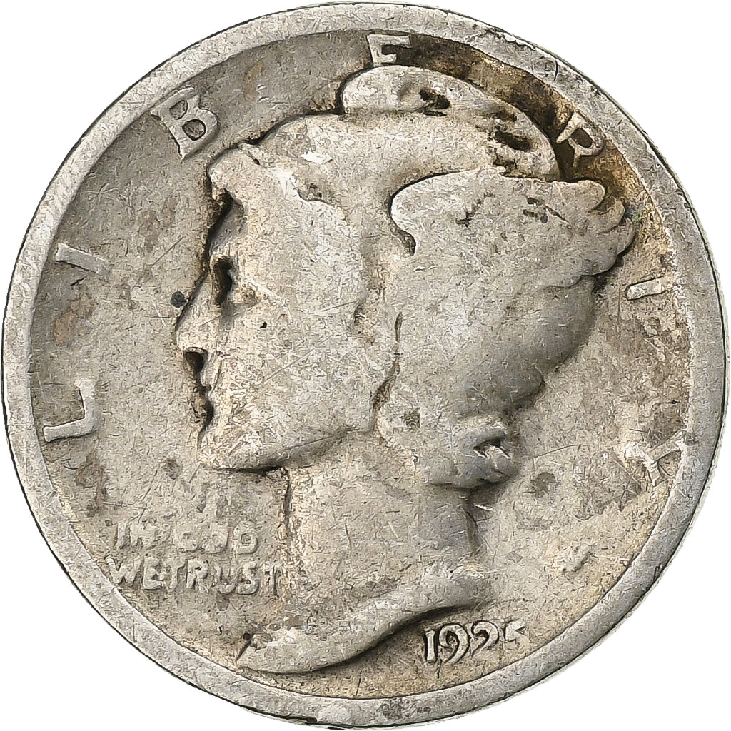 Estados Unidos, Dime, Mercury, 1925, U.S. Mint, Plata, BC+, KM:140