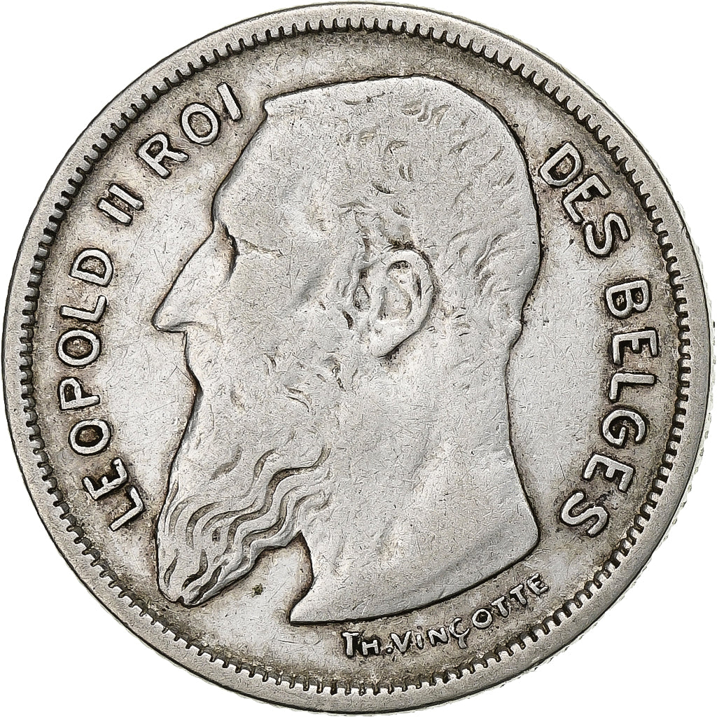 België, Leopold II, 2 Francs, 2 Frank, 1904, Zilver, ZF, KM:58.2