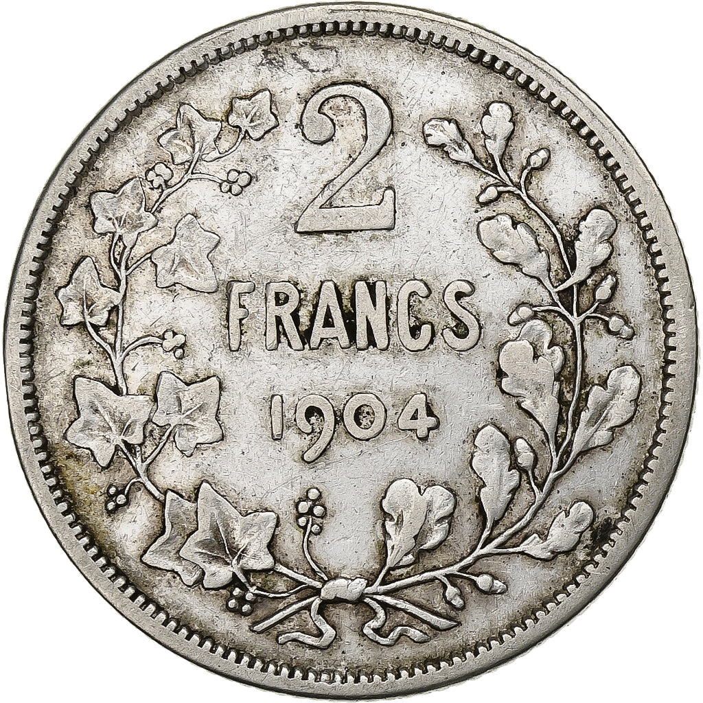 België, Leopold II, 2 Francs, 2 Frank, 1904, Zilver, ZF, KM:58.2