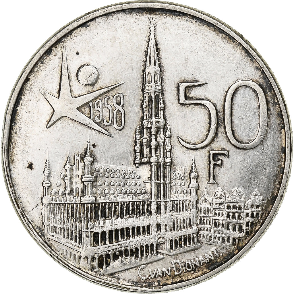Belgium, Baudouin I, 50 Francs, 50 Frank, 1958, Silver, AU(55-58), KM:150.1