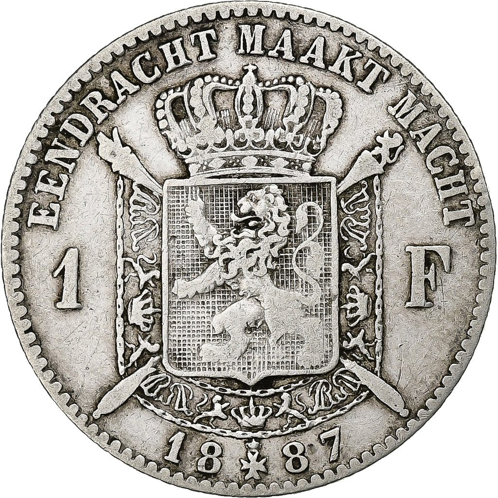 Bélgica, Leopold II, Franc, 1887, Prata, VF(30-35), KM:29.1
