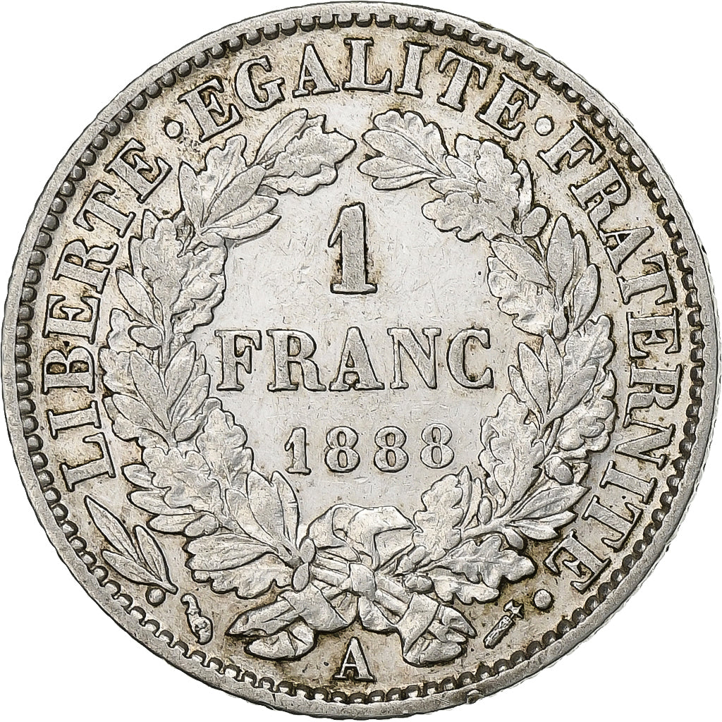 France, Franc, Cérès, 1888, Paris, Silver, AU(50-53), Gadoury:465a, KM:822.1