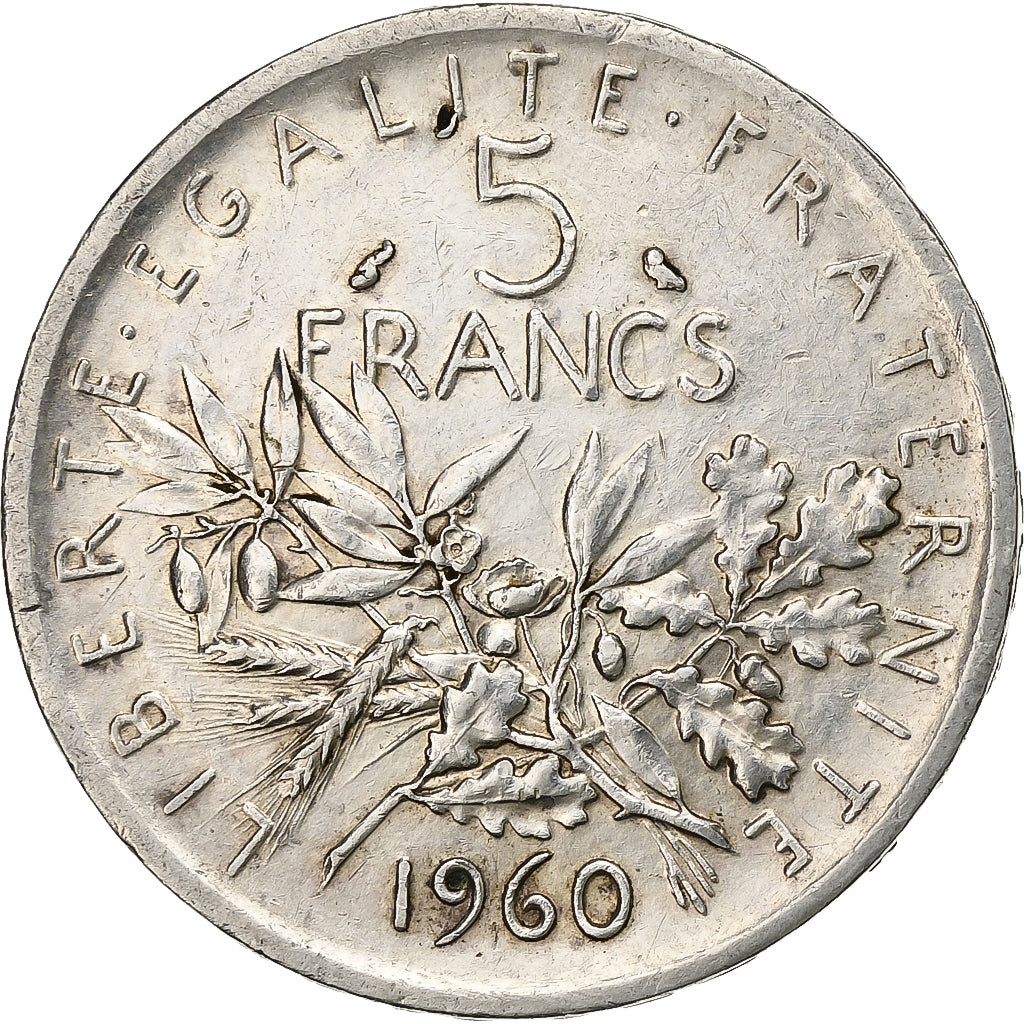 France, 5 Francs, Semeuse, 1960, Paris, Silver, EF(40-45), Gadoury:770, KM:926