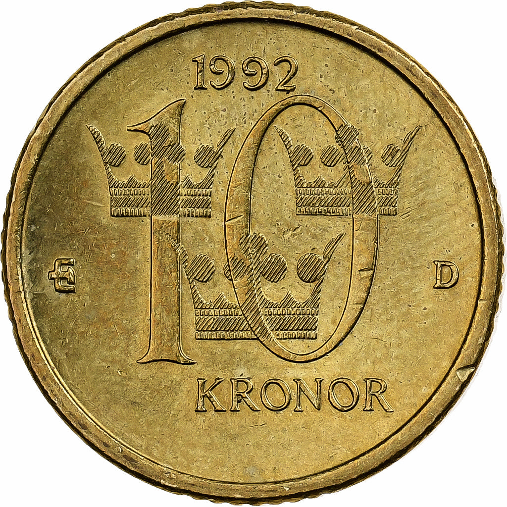Suède, Carl XVI Gustaf, 10 Kronor, 1992, Copper-Aluminum-Zinc, SUP, KM:877