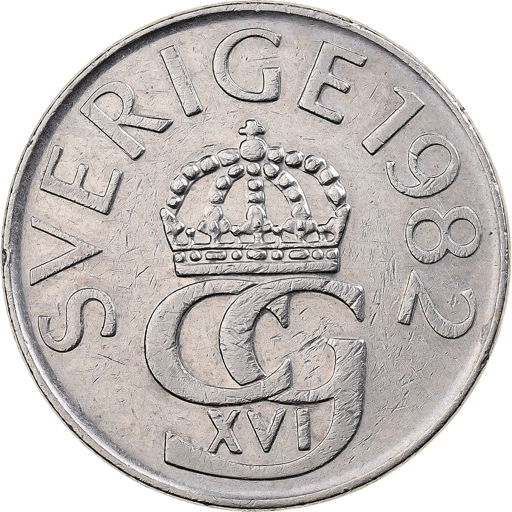 Svezia, Carl XVI Gustaf, 5 Kronor, 1982, Rame-nichel, BB, KM:853