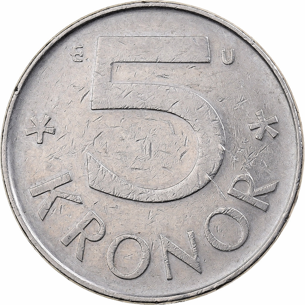 Svezia, Carl XVI Gustaf, 5 Kronor, 1982, Rame-nichel, BB, KM:853