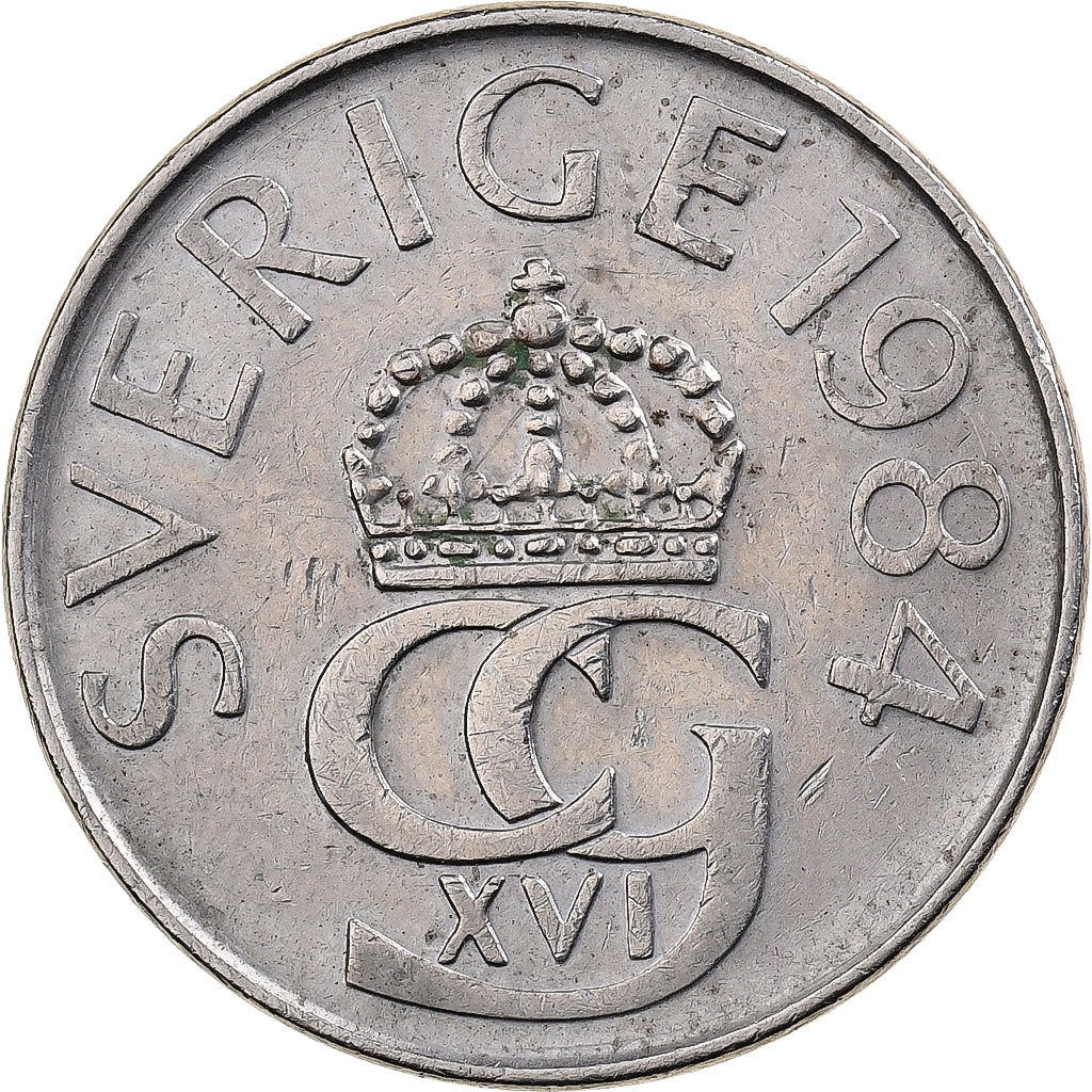 Svezia, Carl XVI Gustaf, 5 Kronor, 1984, Rame-nichel, BB, KM:853