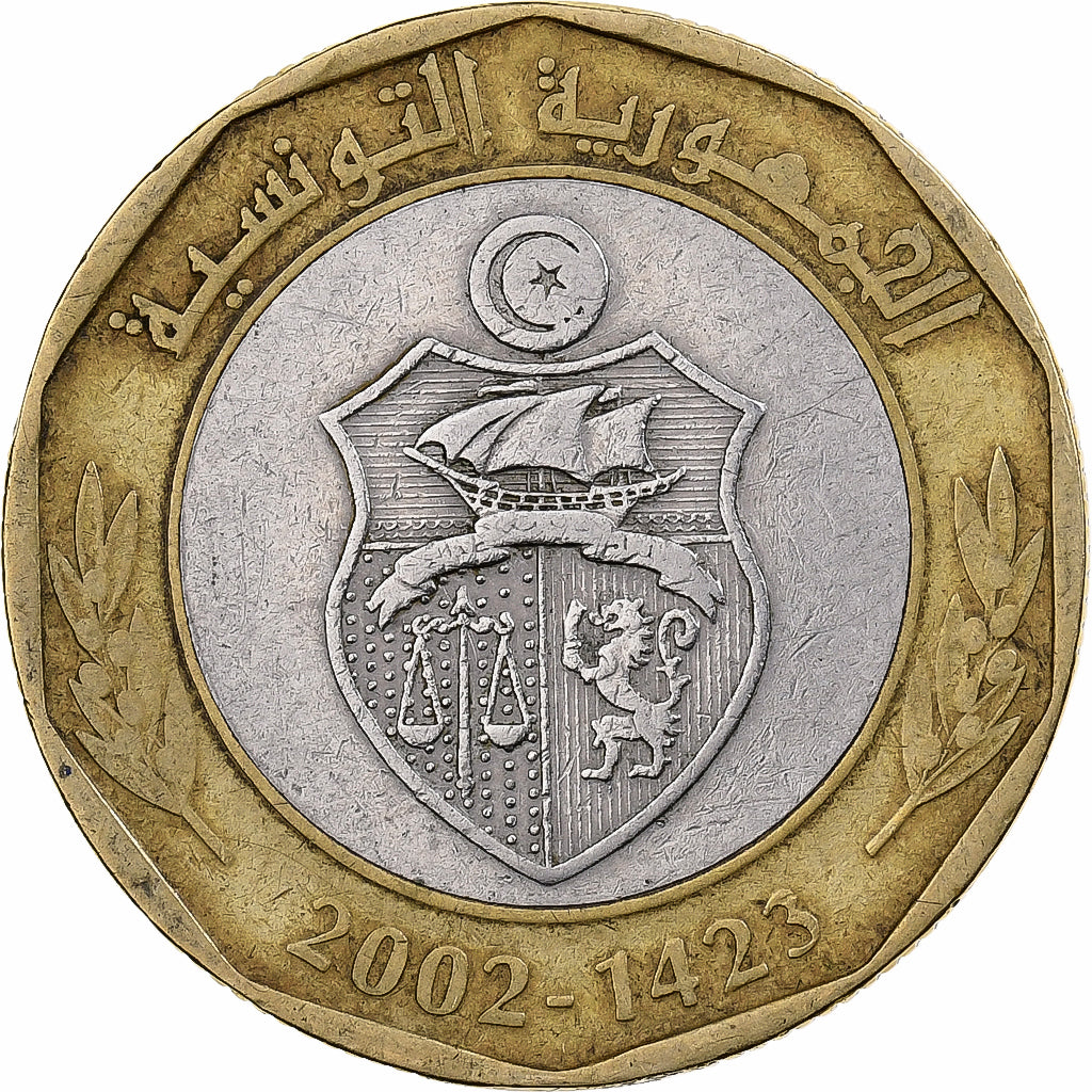 Tunesien, 5 Dinars, 1423-2002, Bi-Metallic, SS, KM:444