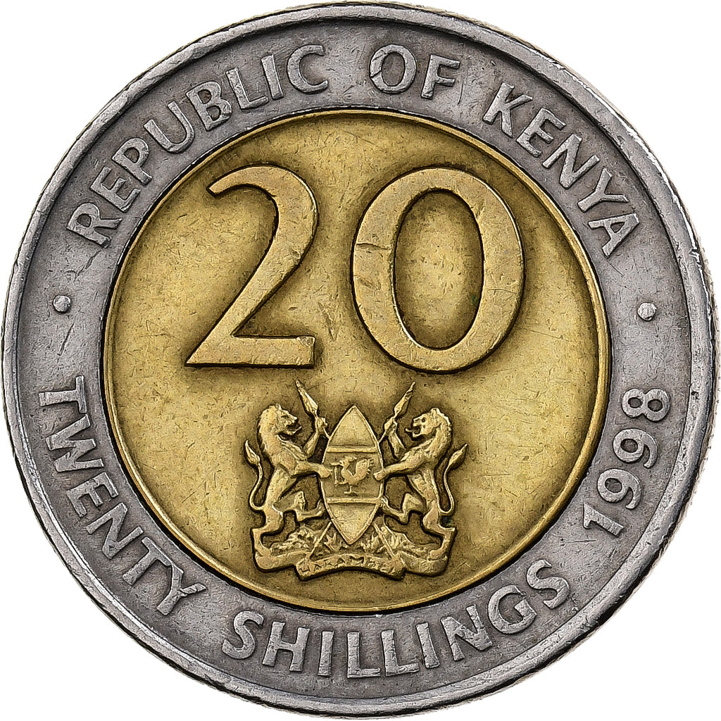 Kenia, 20 Shillings, 1998, British Royal Mint, Bi-Metallic, ZF, KM:32