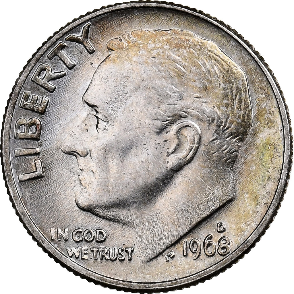 USA, Dime, Roosevelt, 1968, U.S. Mint, Miedź-Nikiel powlekany miedzią
