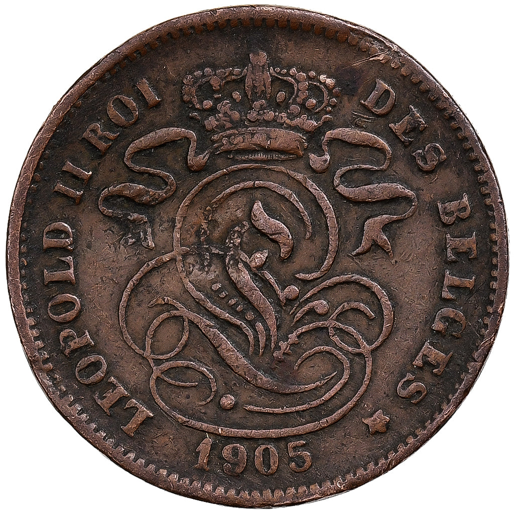 Bélgica, Leopold II, 2 Centimes, 1905, Cobre, EF(40-45), KM:35.1