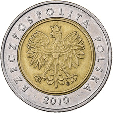 Poland, 5 Zlotych, 2010, Warsaw, Bi-Metallic, AU(55-58), KM:284
