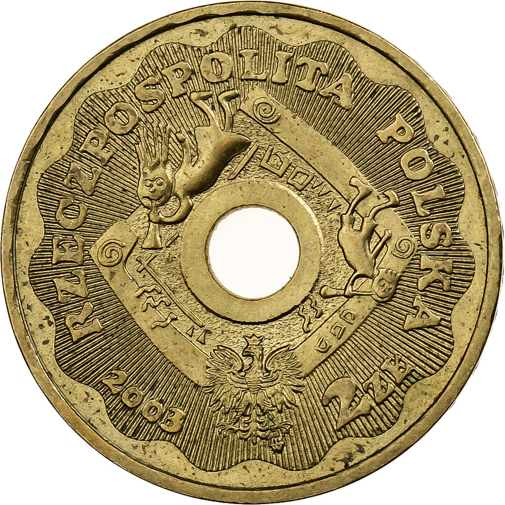 Poland, 2 Zlote, 2003, Warsaw, Brass, AU(55-58), KM:446