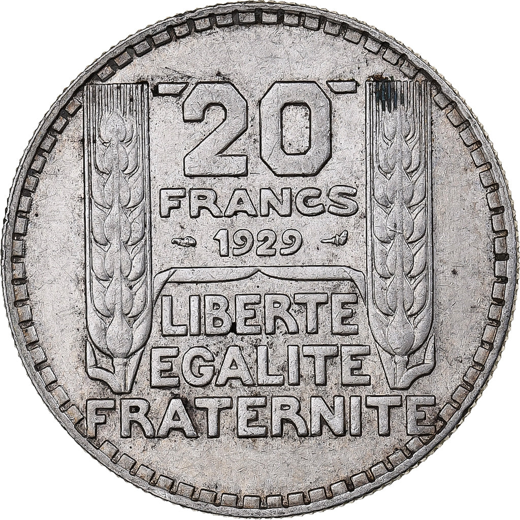 Francja, 20 Francs, Turin, 1929, Paris, Srebro, AU(50-53), Gadoury:852, KM:879