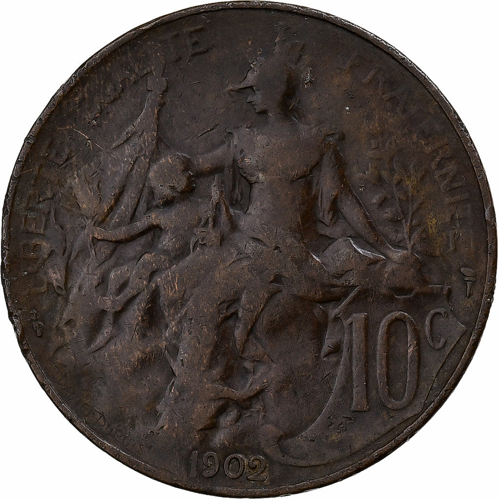 França, 10 Centimes, Dupuis, 1902, Paris, Bronze, VF(20-25), Gadoury:277