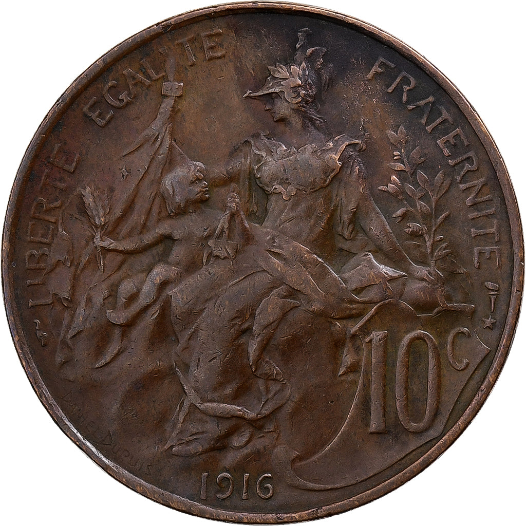França, 10 Centimes, Dupuis, 1916 ★, Paris, Bronze, EF(40-45), Gadoury:277