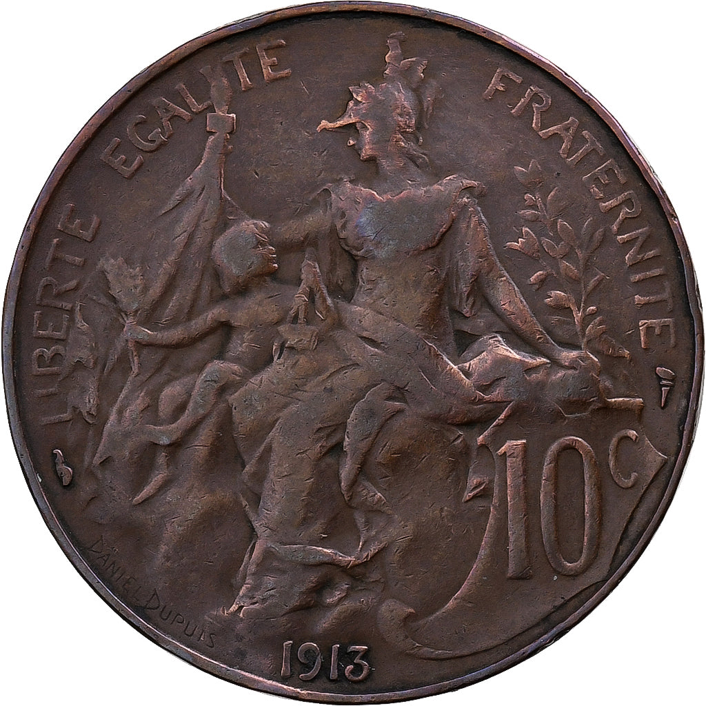 Frankrijk, 10 Centimes, Dupuis, 1913, Paris, Bronzen, FR+, Gadoury:277, KM:843