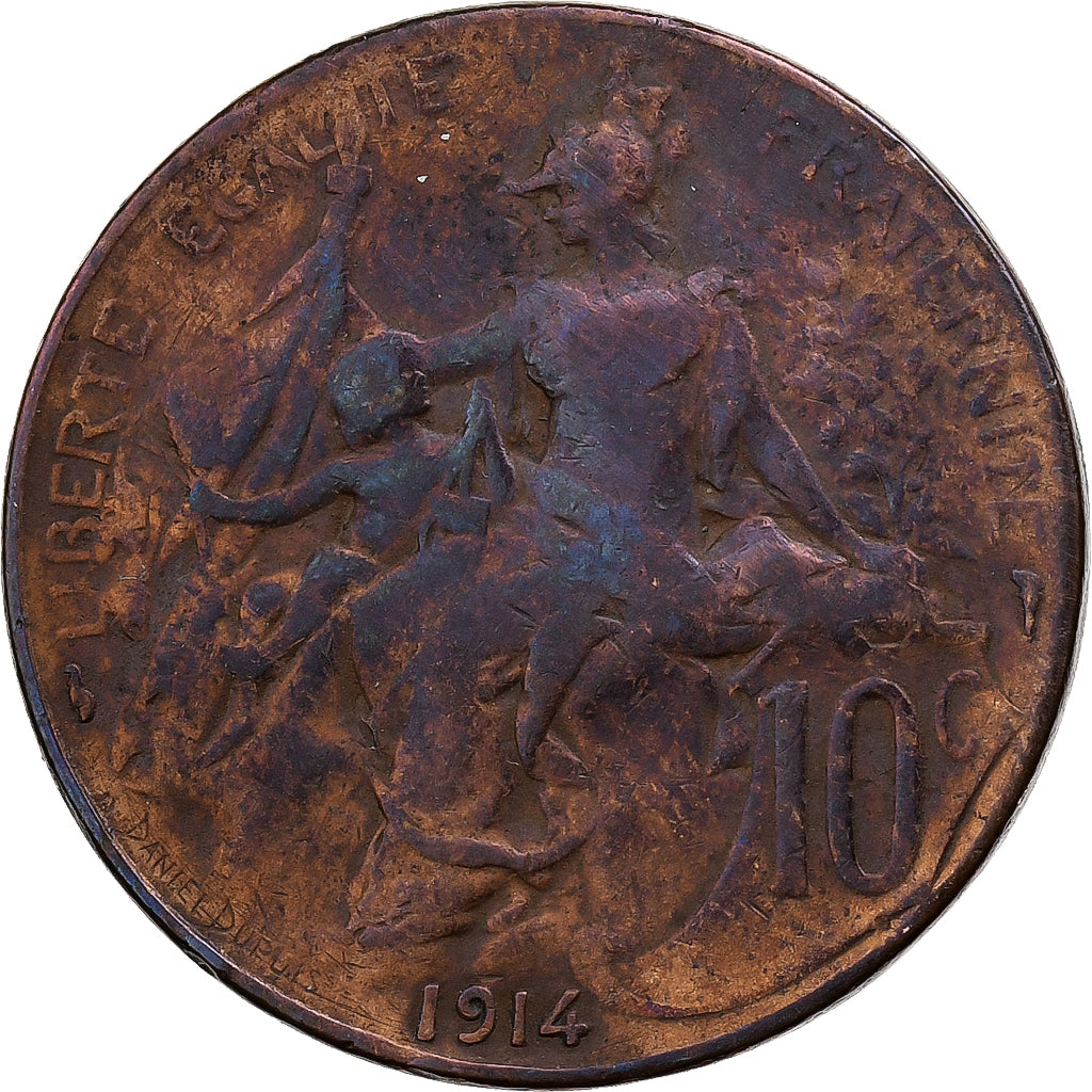 França, 10 Centimes, Dupuis, 1914, Paris, Bronze, VF(30-35), Gadoury:277