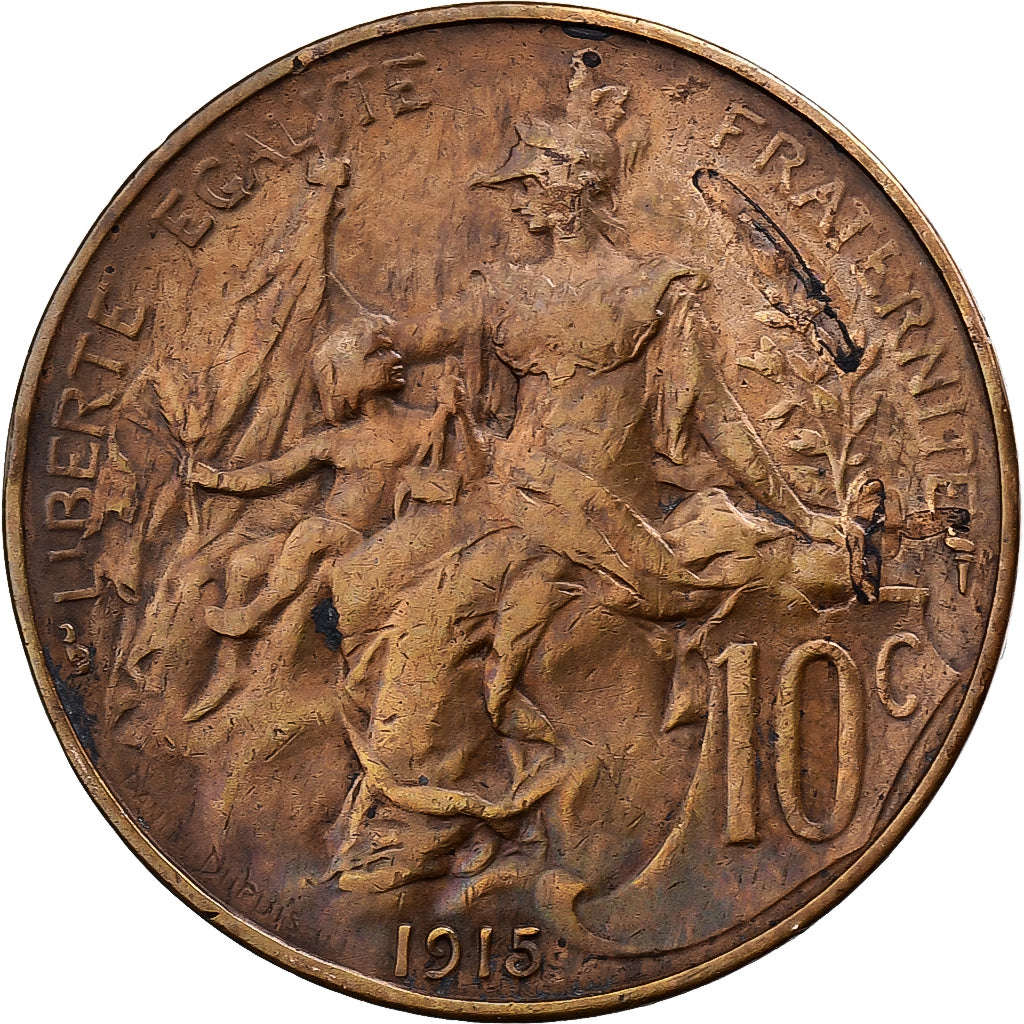 França, 10 Centimes, Dupuis, 1915, Paris, Bronze, VF(30-35), Gadoury:277
