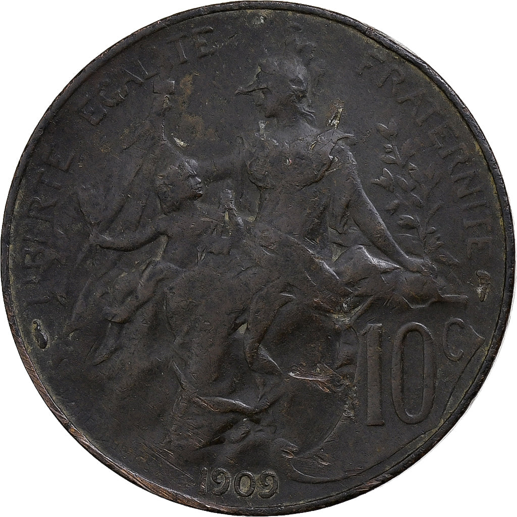 France, 10 Centimes, Dupuis, 1909, Paris, Bronze, EF(40-45), Gadoury:277, KM:843