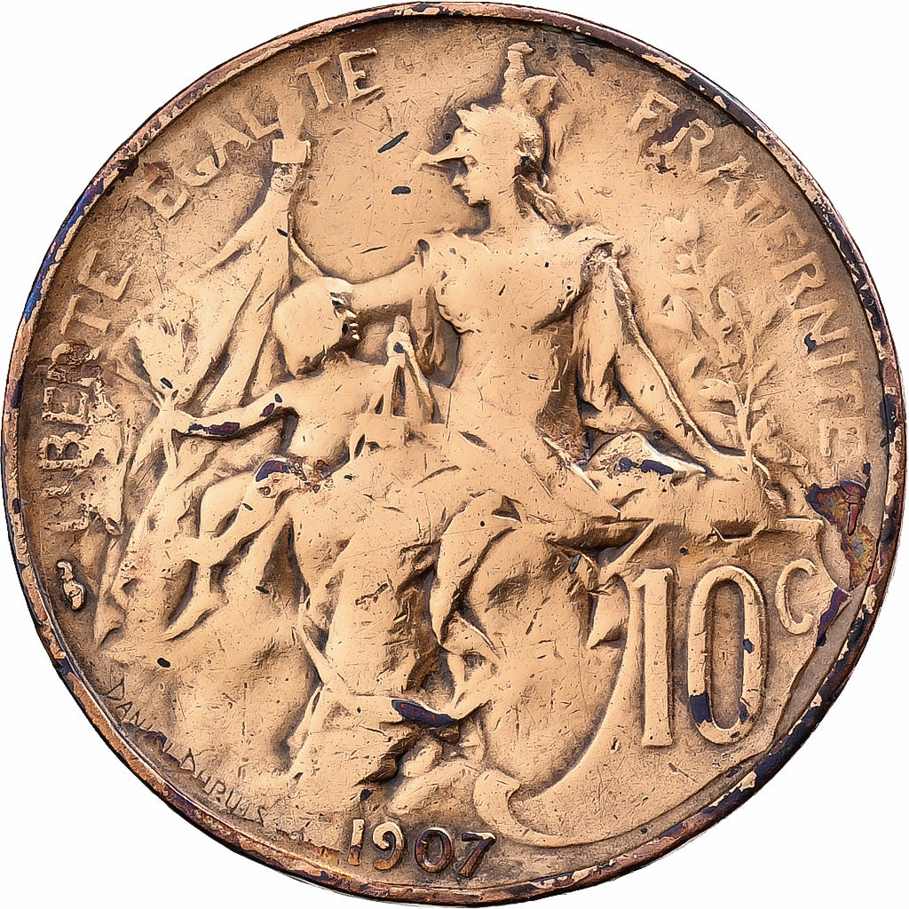 França, 10 Centimes, Dupuis, 1907, Paris, Bronze, VF(20-25), Gadoury:277