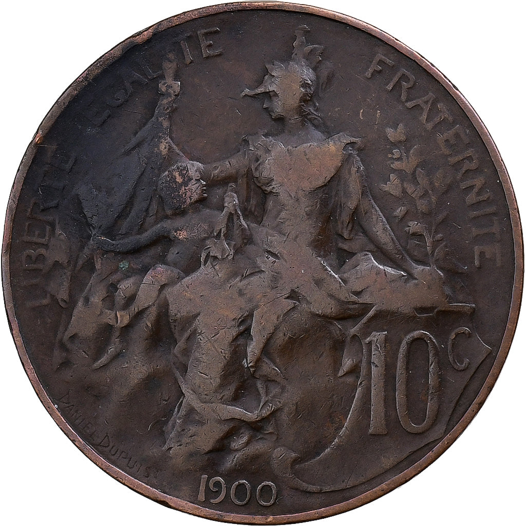 Francja, 10 Centimes, Dupuis, 1900, Paris, Brązowy, VF(30-35), Gadoury:277