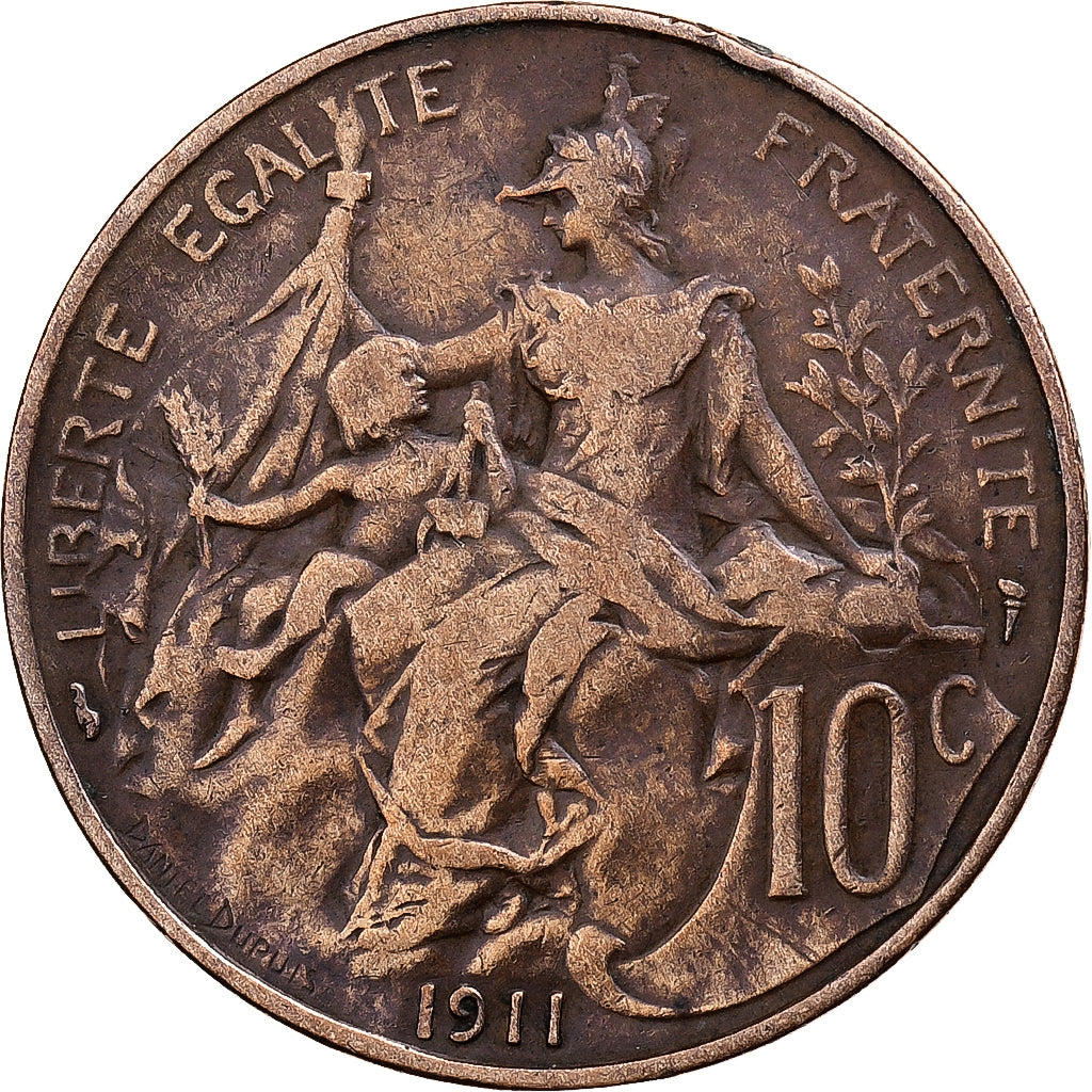 França, 10 Centimes, Dupuis, 1911, Paris, Bronze, VF(30-35), Gadoury:277