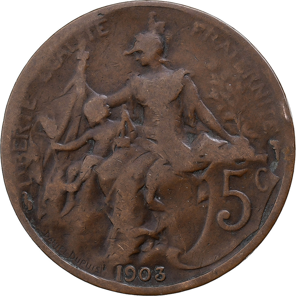 France, 5 Centimes, Dupuis, 1903, Paris, Bronze, TB, Gadoury:165, KM:842