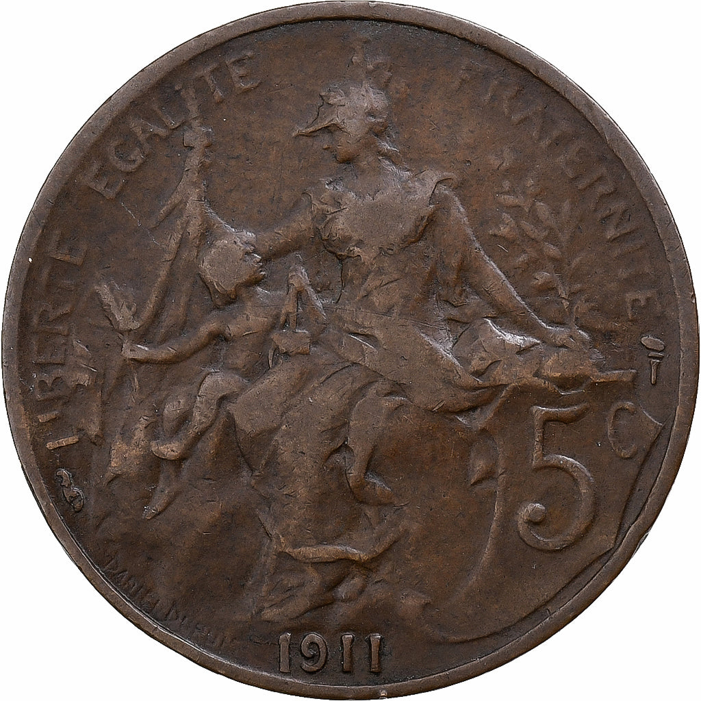 Francja, 5 Centimes, Dupuis, 1911, Paris, Brązowy, EF(40-45), Gadoury:165